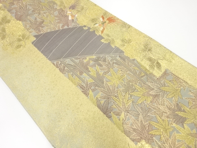 JAPANESE KIMONO / VINTAGE FUKURO OBI / WOVEN PHOENIX & FLORAL PLANTS